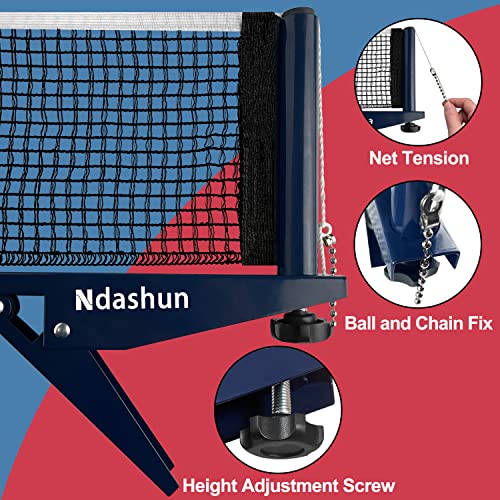 Ping Pong Net with Clamp, Professional Table Tennis Net and Post Set, Adjustable Training Practice Mesh, Portable Grip Holder Clip Equipment, Accessories for Indoor Outdoor (Navy)