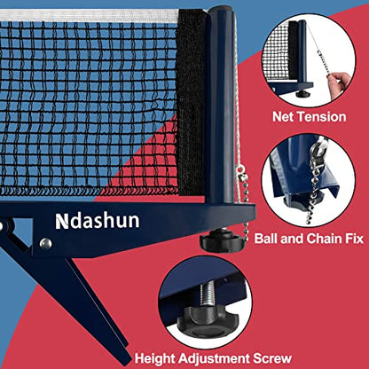Ping Pong Net with Clamp, Professional Table Tennis Net and Post Set, Adjustable Training Practice Mesh, Portable Grip Holder Clip Equipment, Accessories for Indoor Outdoor (Navy)