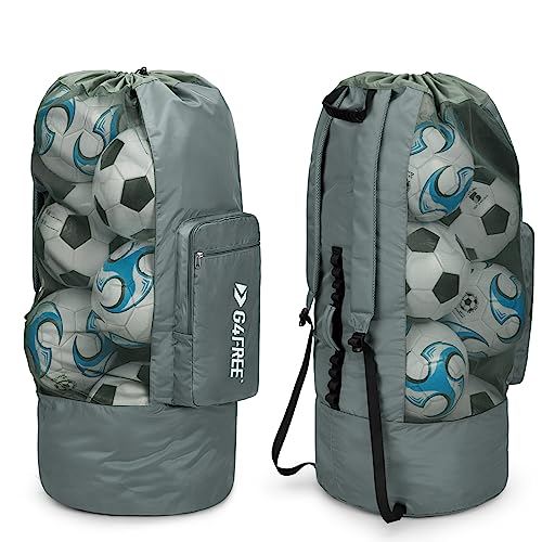 G4Free Extra Large Mesh Ball Carry Bag for Soccer, Basketball, Football, Volleyball, Swim - color: Grey