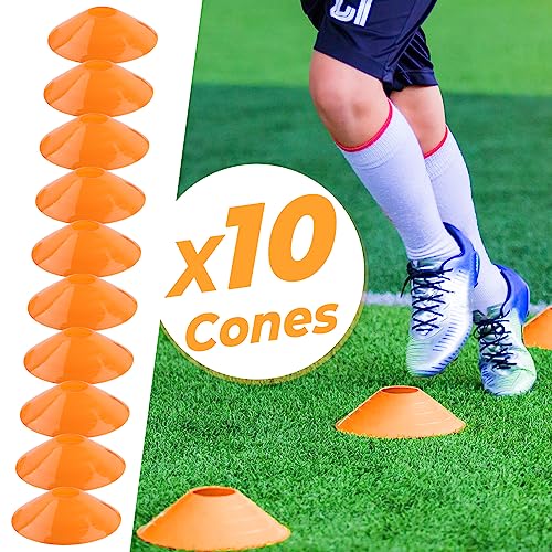 GHB Pro Agility Ladder Soccer Kick Trainer Set 20ft 12 Rung 10 Cones and 4 Stakes Speed Agility Football Training Equipment with Carrying Bag - color: Orange