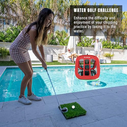 DURARANGE Pop-Up Golf Chipping Net - Ultimate Target Training Chip Aids for Precision & Distance, Outdoor | Indoor Practice, Golfer Gift - color: 1 Red Net+ 2 Mats+ 12 Balls Combo
