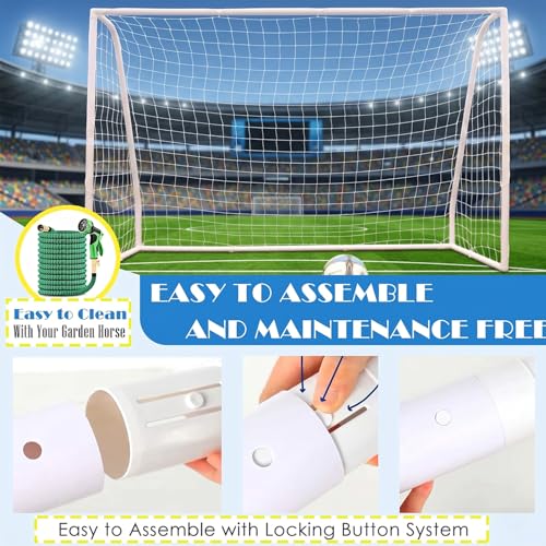EGREE Portable Soccer Goal for Backyard - 12x6FT/8x6FT/6x4FT Heavy Duty Football Net Goals for Adults & Youth Training, Outdoor PVC Soccer Goal Post with Weatherproof UPVC Frame & Ground Stakes, White - size: 12FTX6FT