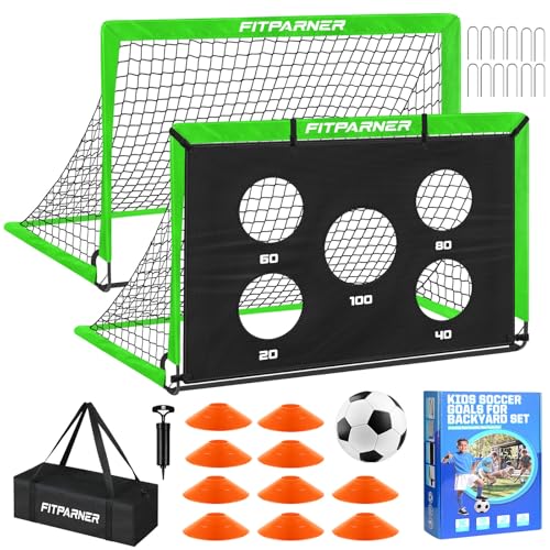 Soccer Goal,Backyard Soccer Goals for Kids 2 Pack,4x3/6x4 FT Portable Toddler Soccer Nets with Target,Ball & Cones,Soccer Training Equipment for Kids Youth Outdoor Games,Sports,Play - color: Green, style: 6x4FT