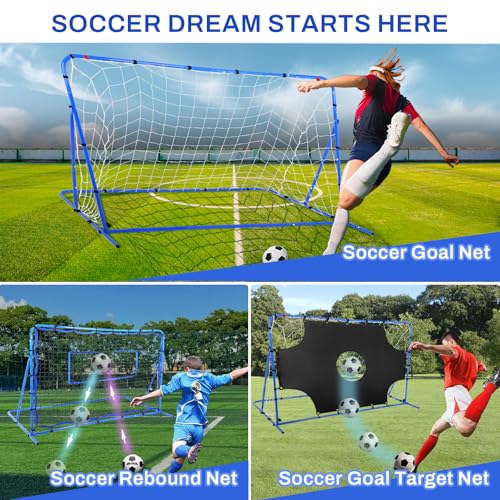 FAHKNS Three Modes of Soccer Goal, Target Net and Rebound Net, Precision Training, Tear-Resistant, Corner Kick Training, Suitable for Children and Teenagers Control (6x4FT)