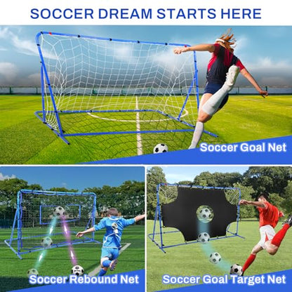 FAHKNS Three Modes of Soccer Goal, Target Net and Rebound Net(6x4FT), Precision Training, Tear-Resistant, Corner Kick Training, Suitable for Children and Teenagers Control