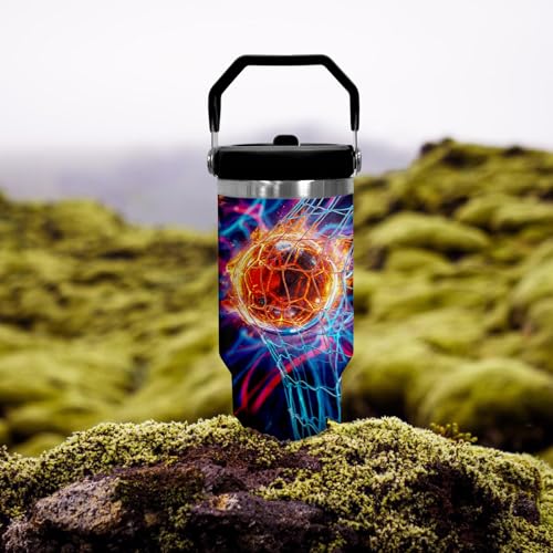 30 oz Tumbler with Handle Flip Straw Leak Proof - Soccer Cup 30oz Tumbler Travel Coffee Mug with Handle - Birthday Gifts for Women Men Soccer Lovers Fans 30 Ounce Stainless Steel Cup - color: Soccer 10