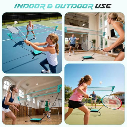 Portable Badminton Net for Backyard - 60s Tool-Free Instant Setup Net in Box with Built-in Weighted Base - 5FT Official Height Anti-Sag Badminton Net for Outdoor Indoor Beach Park Play