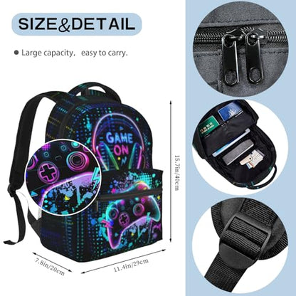 Video Game Backpack for Boys School Backpack for Kids Children Teens Elementary Middle School Students Bookbag Ages 6-18, Game Bookbag Travel Back Pack - color: Gamepad