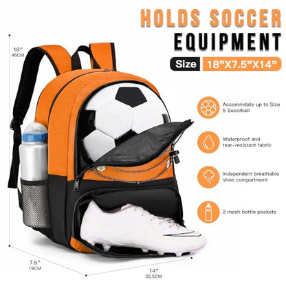 Hsmihair Youth Soccer Bag-Soccer Backpack&Backpack for Football Basketball,with Ball Compartment Separate Cleat Package - color: Orange
