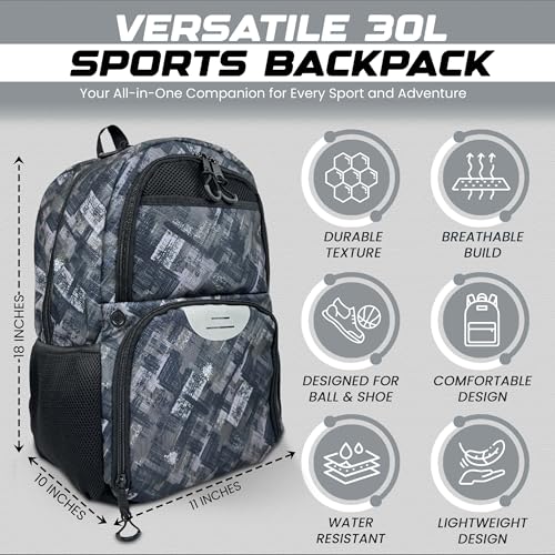Soccer & Basketball Sports Bag with Ball Pump - Basketball Backpack with Separate Ball & Shoes Holder Compartment, Soccer Basketball Football & Volleyball Bag with Large Capacity - color: Grey, style: With Ball Pump