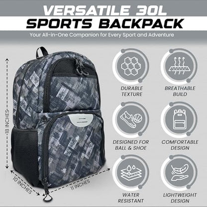 Soccer & Basketball Sports Bag with Ball Pump - Basketball Backpack with Separate Ball & Shoes Holder Compartment, Soccer Basketball Football & Volleyball Bag with Large Capacity - color: Grey, style: With Ball Pump
