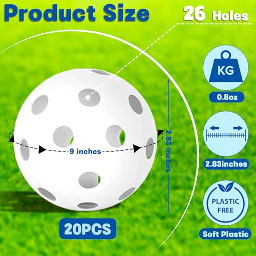 Coopay 20/40 Pack Practice Baseball Softball Plastic Training Balls Lightweight Hollow Limited Flight Softballs for Hitting, Pitching,Batting Training Indoor Outdoor Use - color: White, style: 20 Pack