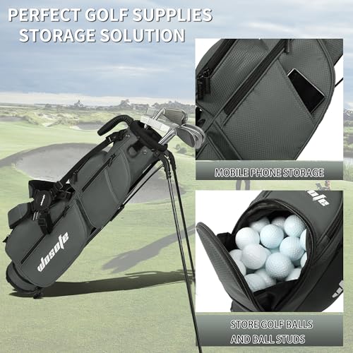 Lightweight Golf Stand Bag - 3-Way Dividers, Fits 5-9 Clubs - Small Sunday Bag for Men & Women, Par 3, Driving Range & Executive Courses - Waterproof, Dual Straps & Rain Cover Included - color: Gray Par 3 Golf Stand bag