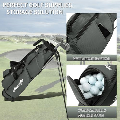 Lightweight Golf Stand Bag - 3-Way Dividers, Fits 5-9 Clubs - Small Sunday Bag for Men & Women, Par 3, Driving Range & Executive Courses - Waterproof, Dual Straps & Rain Cover Included - color: Gray Par 3 Golf Stand bag