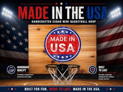Elite Mini Basketball Hoop & Ball Set, Wall Mount, Indoor Made in the USA Cedar Backboard. Includes 9” Hoop, Net, Pump & 5 Mini Basketballs. - color: Natural/Black Rim