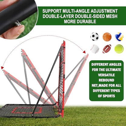 BaseGoal Baseball and Softball Rebounder Net,Baseball Rebounder,Volleyball Rebounder,Pitch Back Net,Multi-Sport Training Rebound Screen,with Pitching Target,Easy Adjustable Angles - style: 47x47 in Red