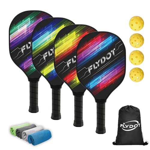 Pickleball Paddles Set of 4,USAPA Approved,4 Indoor&Outdoor Pickleball Balls, Carrying Bag, 4 Cooling Towels,4 Pack Paddles,Pickleball Paddles Pack Gifts for Beginner&Pro - color: Color Gradient