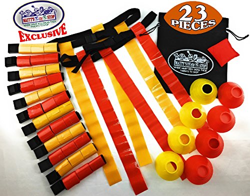 Matty's Toy Stop Deluxe 14-Man Flag Football Set with 7 Yellow Tear Away Belts, 7 Red Tear Away Belts, 4 Yellow Cones, 4 Red Cones, 1 Red Beanbag Flag & Storage Bag - Complete Set