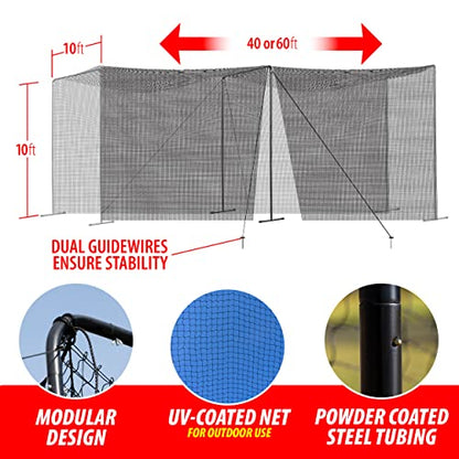 ANYTHING SPORTS Full 40 and 60 Foot Batting Cage. Perfect Baseball Batting Cage, Softball Batting Cage, Complete Package with Frame and Netting