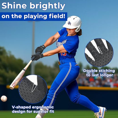 AIGEVTURE Baseball Bating Gloves Adult Youth Baseball Softball Batting Gloves Adult Kids Boys Girls - color: Black, size: Adult Large