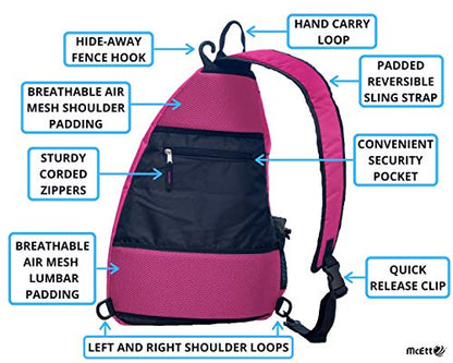 McEtt Pickleball Sling Bag & Mesh Ball Bag – Adjustable Crossbody Backpack for Women Men – Holds Pickleballs, Paddles, Water Bottle, Gear - color: Pink