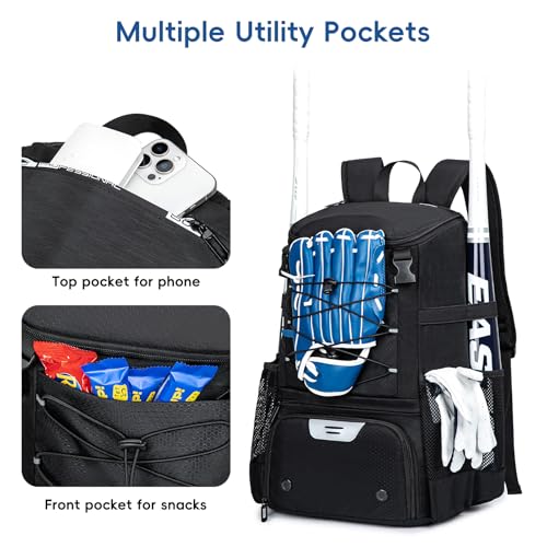 KAVIGOR Baseball Bag for Youth and Adult, Softball Backpack 40L Large Capacity, Bat Backpack with Shoes Compartment and Hidden Helmet Holder