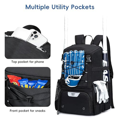 KAVIGOR Baseball Bag for Youth and Adult, Softball Backpack 40L Large Capacity, Bat Backpack with Shoes Compartment and Hidden Helmet Holder