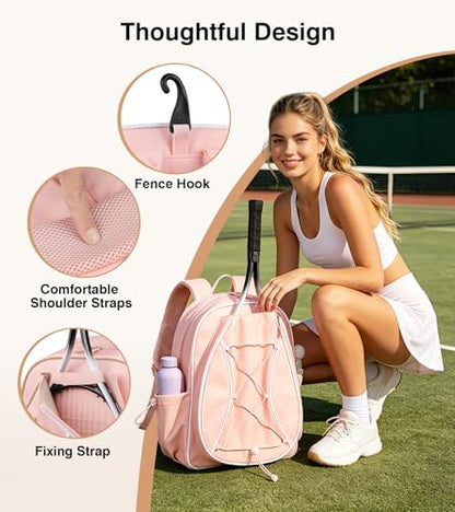 Marvolia Tennis Bags for Women Men, Tennis Backpack Holds 2 Rackets with Ventilated Shoe Compartment & Wet Pocket, Tennis Racket Bag Backpack for Pickleball Tennis Badminton - color: Pink