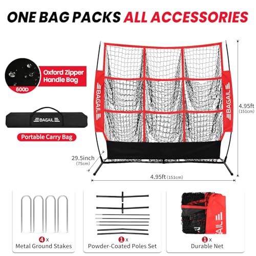 BAGAIL Football Throwing Net - 5 or 9 Target Pockets, Easy Setup, Heavy-Duty - Portable QB Accuracy Trainer, Fun Target Practice Net for Football with Carry Bag