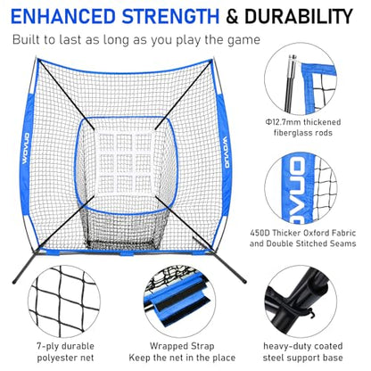 7x7 ft Baseball Net for Batting Pitching Hitting, Softball Pitching Net with Strike Zone, Tee, Ball Caddy, Softball Batting Net Baseball Training Equipment for Kids Adult Youth Sport Practice - color: Blue