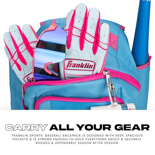 Franklin Sports Gameday Baseball + Fastpitch Softball Backpacks - Adult + Youth Bat Bags for Equipment - Waterproof Batpacks - color: Blue/Pink