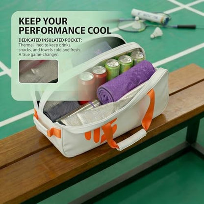 Smartway Tennis Bag for Men Women, 6 Rackets Large Racquet Bag with Shoe Compartment & Insulated Pocket, Waterproof Gym Backpack & Sports Duffel for Pickleball, Training and Daily Use - color: White