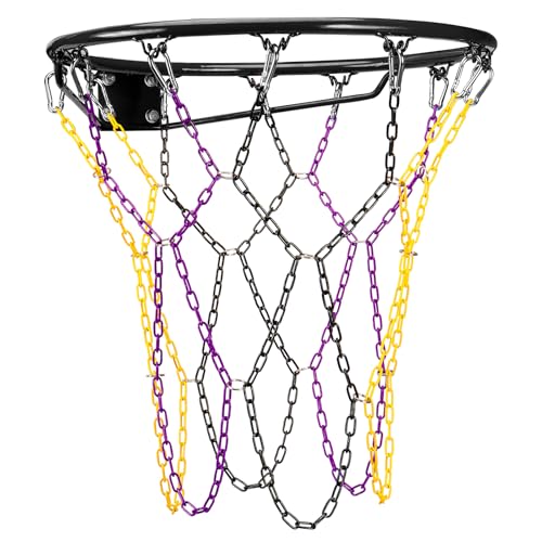 Dakzhou Basketball net, Metal Chain Net Braided Permanent Rust Proof (12 Links), Quick Installation - color: Purple/Yellow/Black