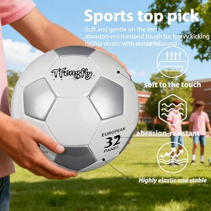 Soccer Ball Size 3 with Pump Needle, Size 3 Trainning Classic White Black Thicker PU Tight Weaved Suitable for Youth Boy League Game Trainning - color: White+Silver