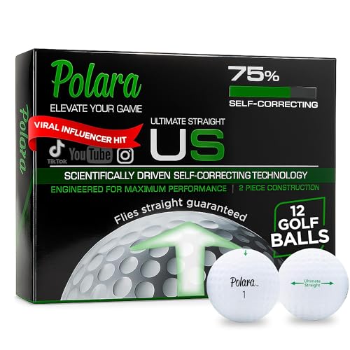 Polara Self-Correcting Golf Balls – High-Performance Golf Balls with Soft Feel, Anti-Slice & Hook Correction, Exceeds USGA Limits, Dimple Design for Maximum Distance, Golf Accessories for Men & Women - size: 1 box of 12, style: Ultimate Straight White