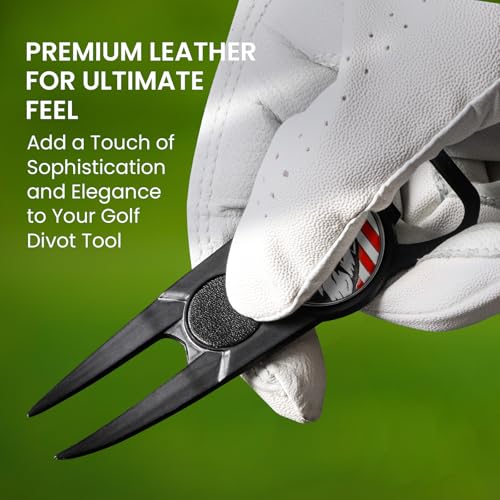 Amy Sport Premium Golf Divot Repair Tool Ball Markers with Belt Clip Value 3 Pack, 7-in-1 Tools Leather Grip Club Holder, Bottle Opener, Club Groove Cleaner, Putting Alignment Guide - color: Black-3 Pack