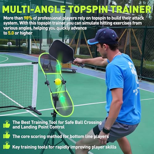 Pickleball Topspin Trainer,Solo Pickleball Practice Equipment,Portable Pickleball Training aids- Master Topspin&Backspin Techniques,Multi-Setting Trainer for Courts,Homes&Beyond