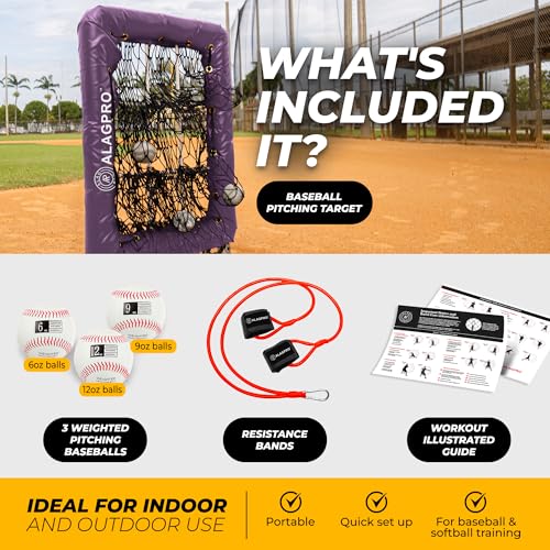 ALAGPRO® 9 Hole Pitching Net with Strike Zone - Baseball and Softball Training - Batting, Throwing and Hitting Practice Equipment - Portable, Backyard Setup