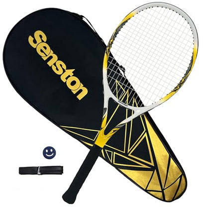Senston 27 inch Tennis Racket for Adults 1 Pack Tennis Racket Set Tennis Overgrip, Vibration Damper - color: yellow