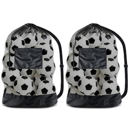 BROTOU Extra Large Soccer Ball Net Bag, 40" x 30" Drawstring Mesh Ball Bag with Zipper Pocket, Sports Equipment Bag for Gym, Cloth, Beach, Swimming Gears - color: Black-2pcs-Durable Upgrade