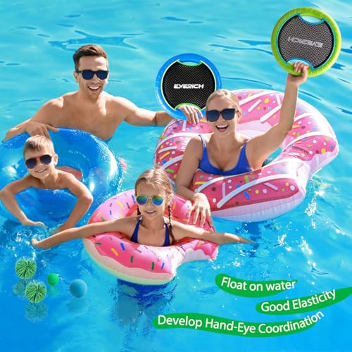Bouncy Paddle Ball Game for Kids with EVA Foam Trampoline Paddles and Balls, Stringy Ball Toss and Catch Set for Indoor Outdoor Beach Pool Backyard Play, Flying Disc Gift for Boys & Girls