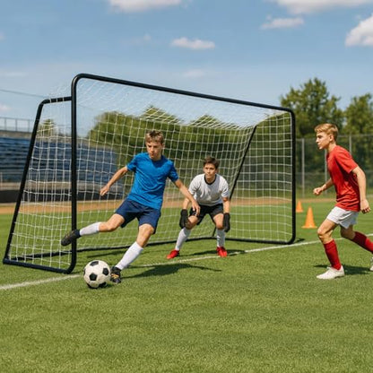 MOPHOTO Soccer Goal, 6X4/8x6/10x6.5/12x6/16x7/18.5x6.5/21x7/24x8ft Soccer Goals for Backyard, Full Size Soccer Goal for Teens & Adults Training - size: 12x6FT, style: Alloy Steel-Black