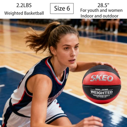 SKEO Weighted Basketball, 2.2/3/3.3LBS 28.5"/29.5" Trainer Heavy Basketballs Made of Composite, Indoor Outdoor Training Ball for Improving Handling Dribbling Rebounding - size: Size 6 Women & Youth -2.2LBS/1KG