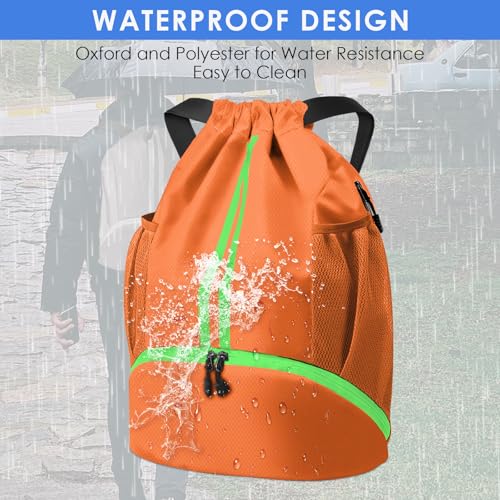 BROTOU Soccer Bags, Football Backpack, Volleyball Bag, Drawstring Backpack with Ball and Shoe Compartment, Football bags for Equipment Swim Gym Bag - color: Orange Yellow