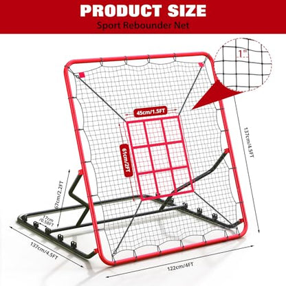 Baseball Rebounder Net 4x4.5 Ft, 5 Adjustable Angles Pitching, Fielding Trainer, Heavy-Duty UV-Resistant Bounce Back Net for Baseball, Softball, Ultra-Stable, Portable Solo Practice Equipment