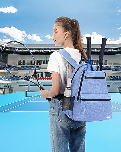 Tennis Bag Professional Tennis Backpack for Men and Women Racket Bags Holds 2 Rackets with Ventilated Shoe Compartment - color: Blue with Shoes Compartment