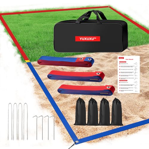 Professional Beach Volleyball Lines for Sand-2 Inch, Highly Visible, All-Weather, with Stainless Anchors & Sand Bags - Official Court 30' X 60'|Short Court 26.3' X 52.6' - color: Red and Blue, size: Official Court 30' X 60'