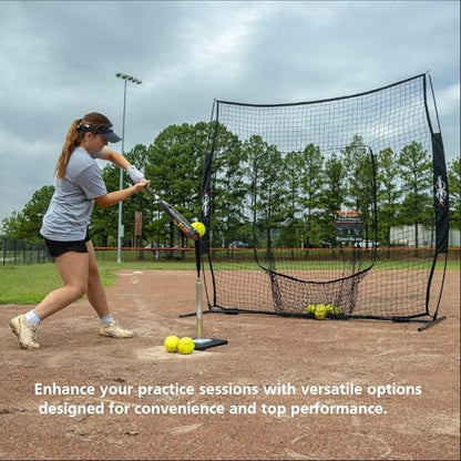 Web Flex® Spider Series 7x7 Sock Net & Adjustable Batting Tee Bundle, Portable Baseball Softball Training Set for All Ages, Durable Practice Net + Height-Adjustable Tee with Carry Bag
