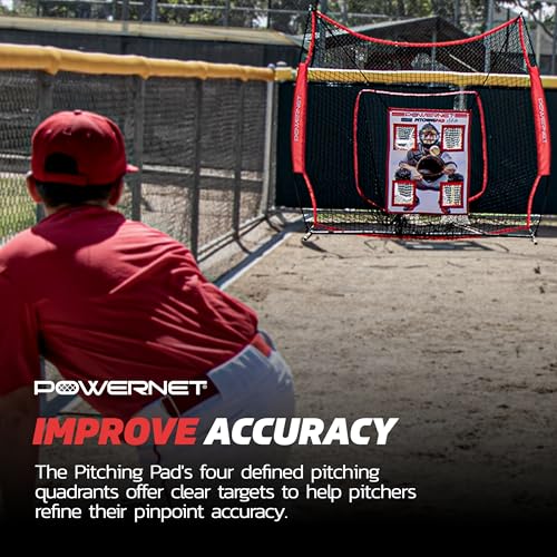 PowerNet Pitching Pad - 4 Pocket Softball Pitch Trainer with 7x7 FT Net, Realistic Catcher for Cages & Practice