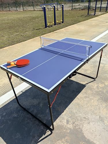 Table Tennis Table Mid-Size, Foldable Ping Pong Table Top Full Size with 2 Paddles, 2 Balls, 1 Net & 4 Wheels, Folding Table Tennis for Indoor & Outdoor, Quick Assembly to Support Multiplayer